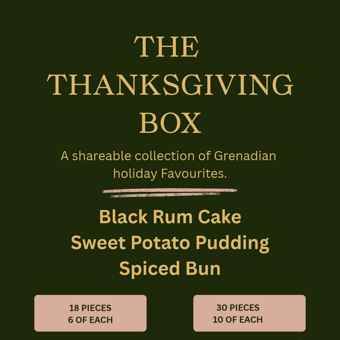 NutmegSpiced Grenadian Thanksgiving Box featuring Black Rum Cake, Sweet Potato Pudding and Spiced Bun
